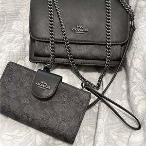 Coach Black Leather Crossbody Bag with Matching Wristlet